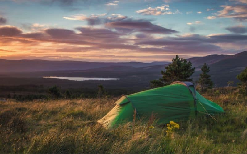 Tent setup in the Scottish Highlands