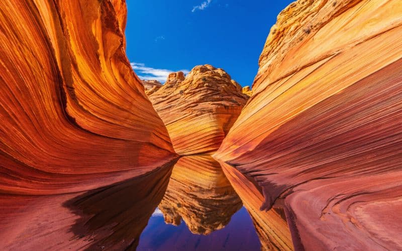 Water reflection at the entrance to The Wave, Arizona