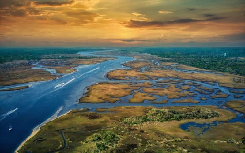 Aerial view of intracoastal waterway at Jacksonville Beach Florida
