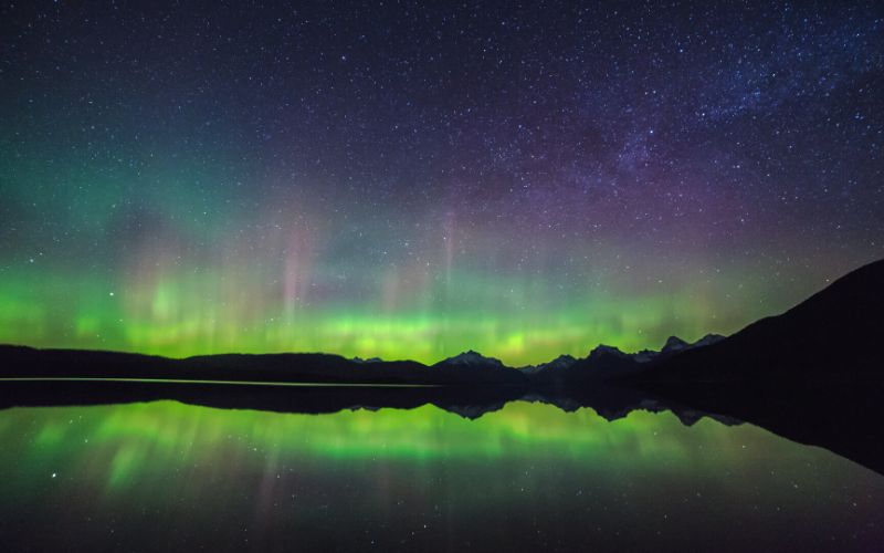 Northern lights seen over Glacier National Park, Montana 