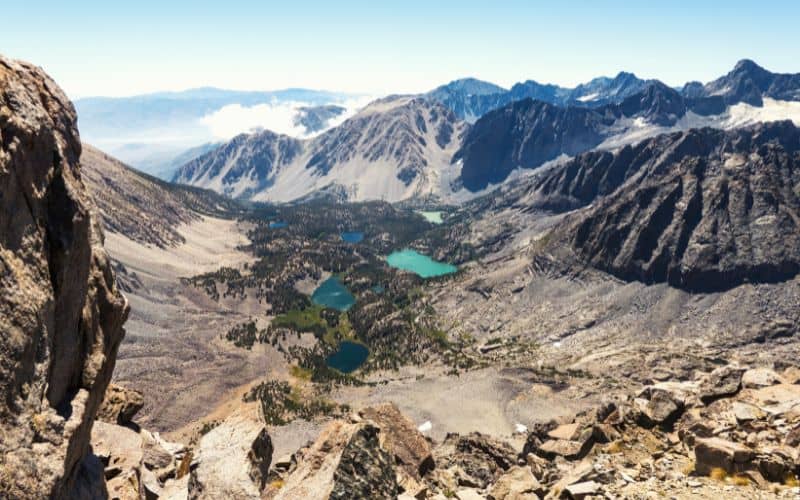View of Big Pine lakes from Cloudripper Peak, California