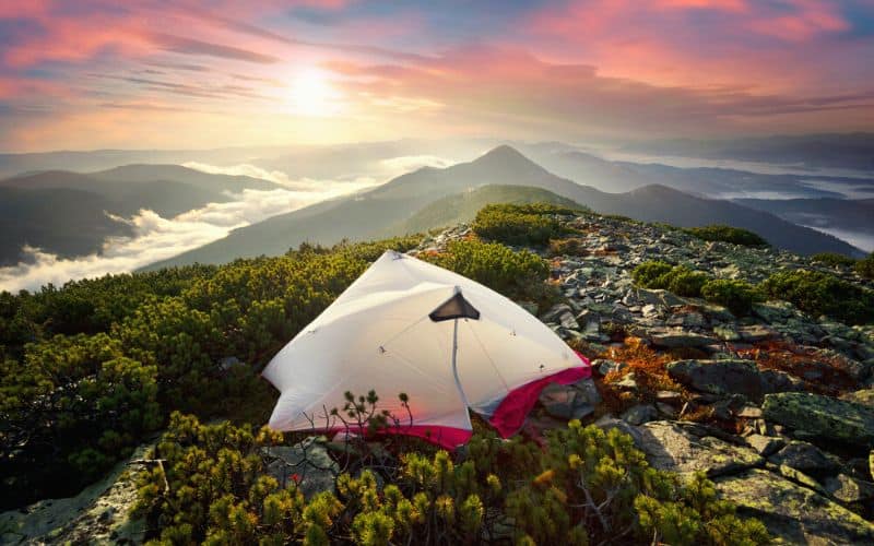Tent pitched in the Gorgan of the Carpathians, Eastern Europe